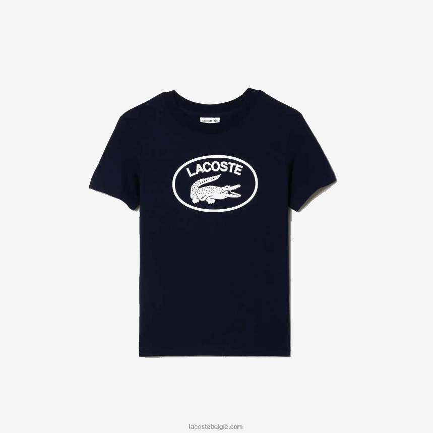 Lacoste T-shirt van katoenen jersey met contrasterend merk kinderen marineblauw 166 44H04V3134