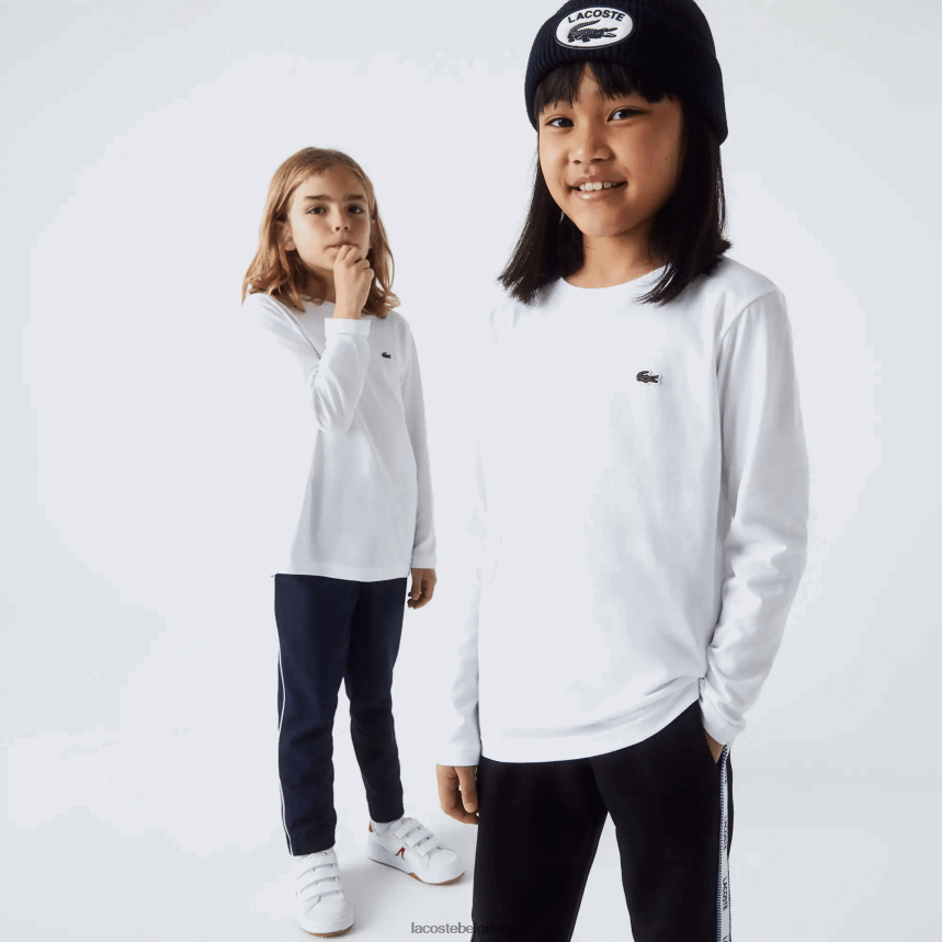 Lacoste jersey t-shirt met ronde hals kinderen wit 001 44H04V3140